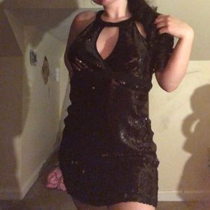 Sparkly black halter dress